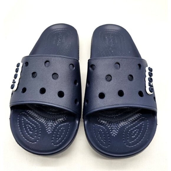 CROCS UNISEX SLIDERS Slip on Sandals Navy W 7/M 5 - Picture 1 of 4